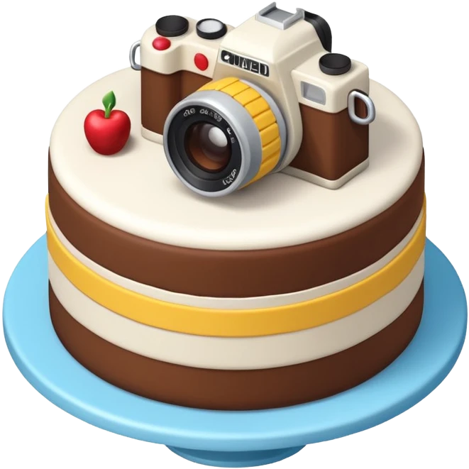 cake with elevated 3/4 top-down isometric camera angle (≈30–35°),
camera positioned above and angled downward, emoji
