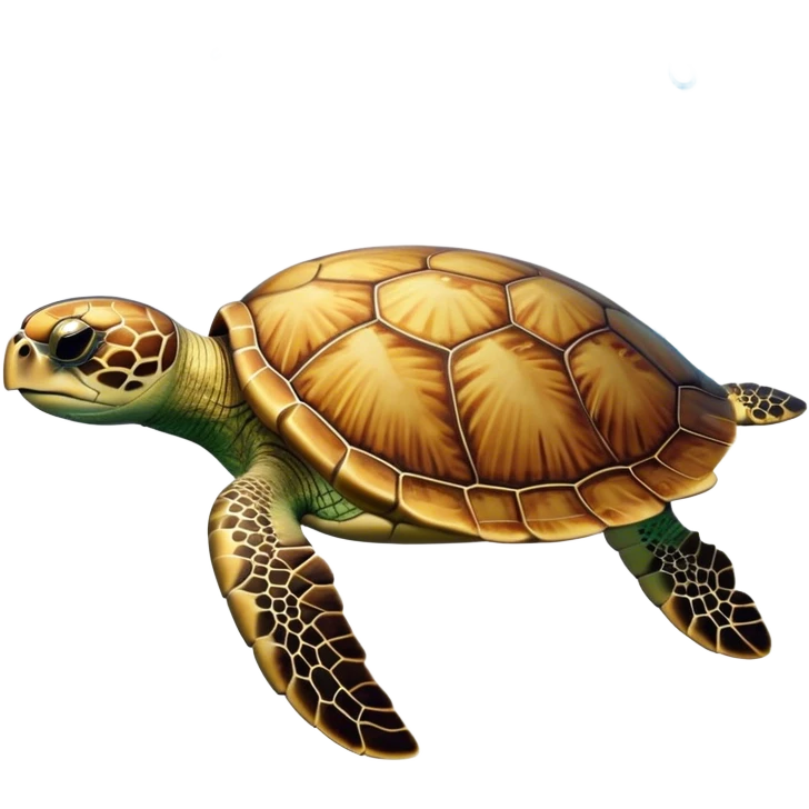 Cinematic Noble Sea Turtle Portrait Emoji, Poised and wise, with a majestic, domed shell adorned with rich, textured patterns and a smooth, ancient body gliding gracefully through the water, deep, reflective eyes exuding calm wisdom, Simplified yet sharp and sophisticated features, highly detailed, glowing with a soft, oceanic glow, high shine, intelligent and graceful, stylized with an air of timeless marine majesty, focused and serene, soft glowing outline, capturing the essence of a watchful and confident sea guardian that appears ready to glide out of the screen with effortless authority! emoji