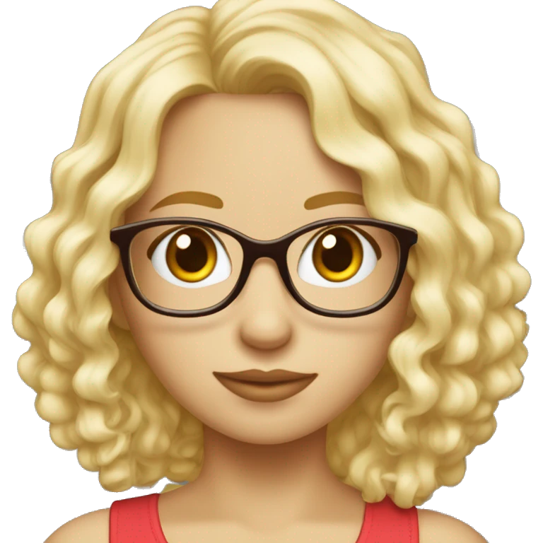 Fille blonde cheveux bouclés, yeux bleus, lunettes emoji