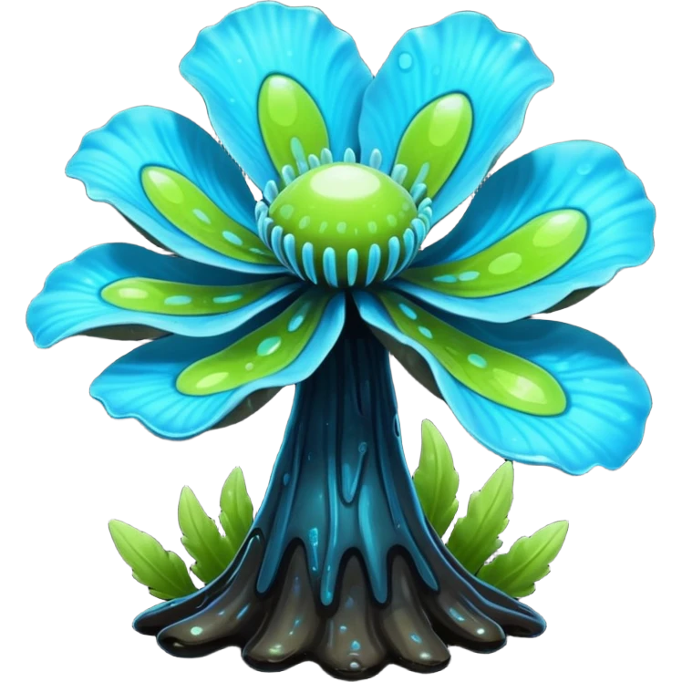 Black and cyan and blue and neon green bioluminescent shiny glowing ET gooey shroomy plenty icky sticky muddy swampy spore flower  emoji