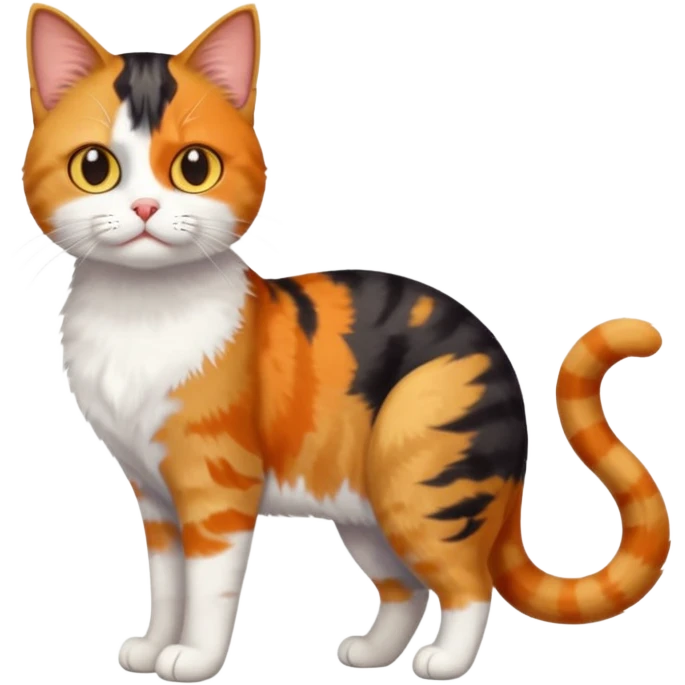 full body colourful calico tabby cat with disproportioned head with an anxious face and white front legs emoji