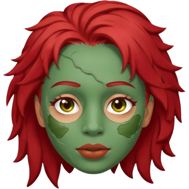 messy green full face clay mask red hair  emoji