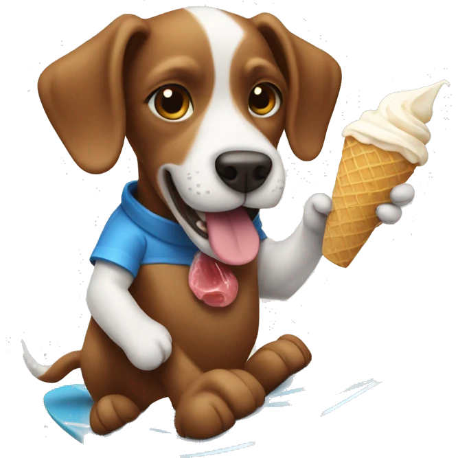 Dog eating icecream while surfing emoji