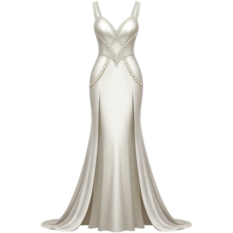 Hyper Realistic ornate 
Minimalistic diamonds and peals sheath Wedding dress displays emoji