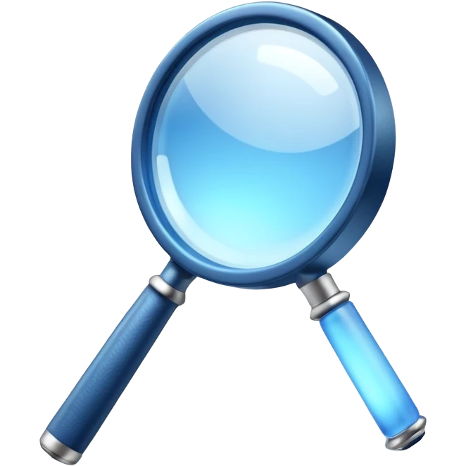 A 3D rendered magnifying glass, tilted right, frosted glass lens, glowing blue light, subtle shadows, purple background, high detail, cinematic lighting, app icon style emoji