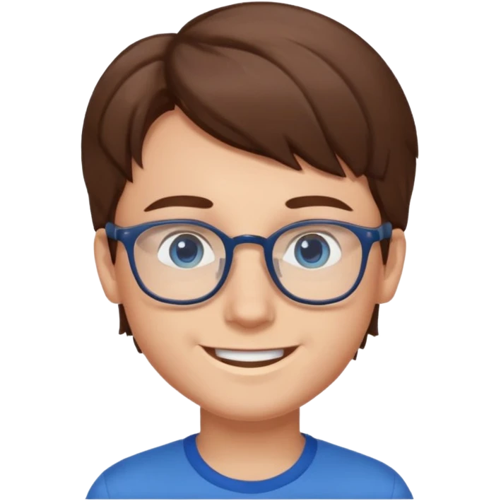 a boy with brown hair and blue eyes glasses emoji