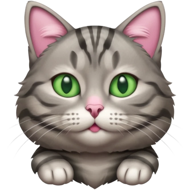 A high-resolution photo-realistic digital illustration of a grey tabby cat, chest upward emoji