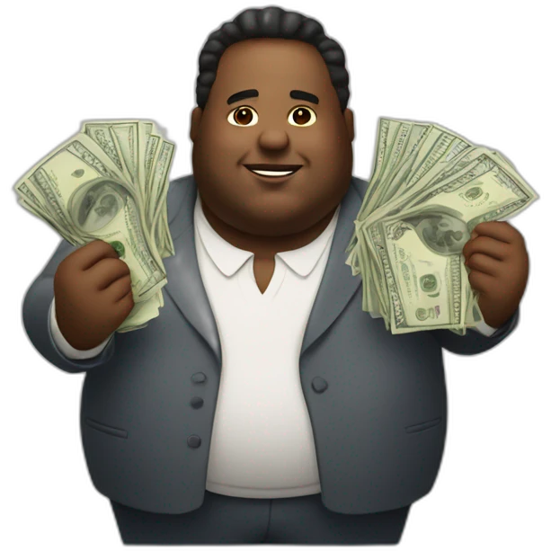 fat rich man holding big money emoji
