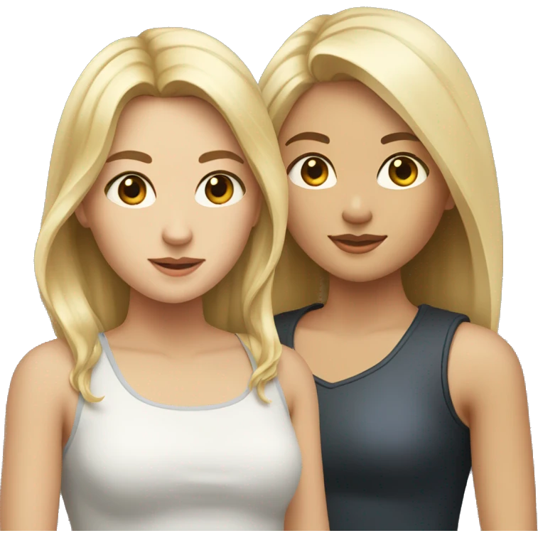 two girls, a blonde and a brunette, the blonde has short hair, the brunette has long hair emoji