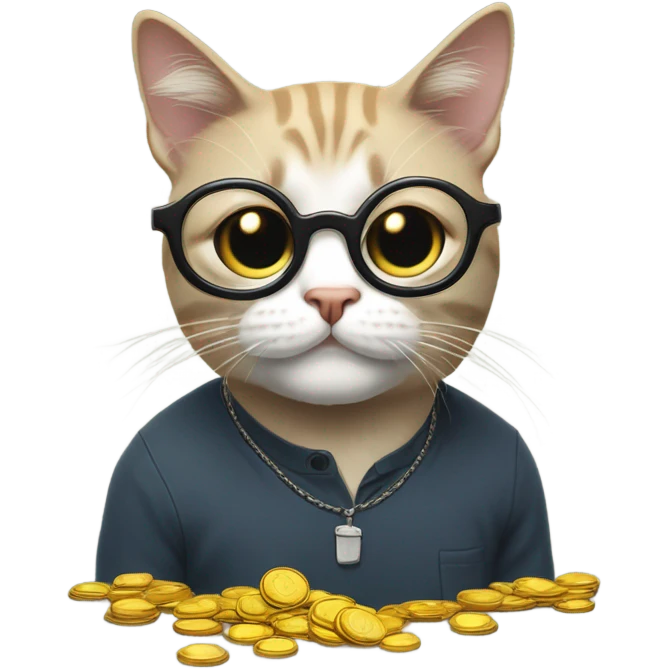 cat in brutal glasses with coins emoji
