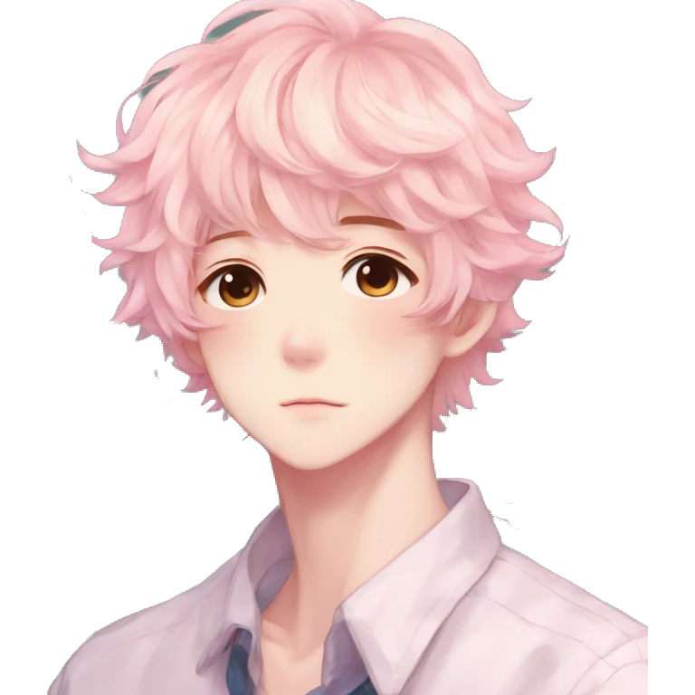 Gorgeous pastel anime style shojo man with blushing face and butterflies aesthetic and pretty hair trending style emoji