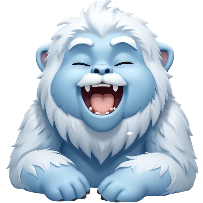 Cinematic Cute Yawning Yeti Portrait Emoji, with a charming, fluffy, snow-dusted figure in gentle whites and cool blues, head tilting back in a wide, endearing yawn with softly closed, peaceful eyes and a content little smile, simplified yet irresistibly adorable, highly detailed with a soft, frosty glow and outline capturing the serene slumber of a yeti! emoji