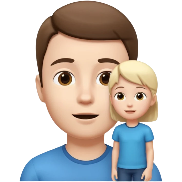 A 3D cartoon child looking up at a tall adult, white background, friendly expression, Memoji-style. emoji