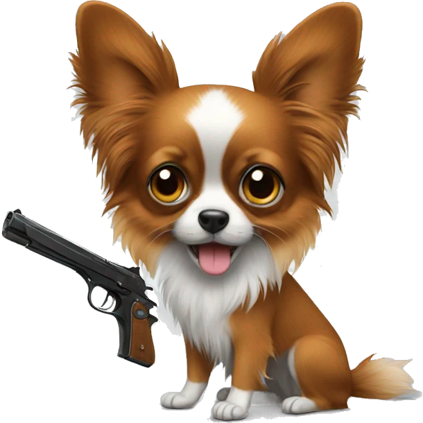 Papillon with a gun emoji