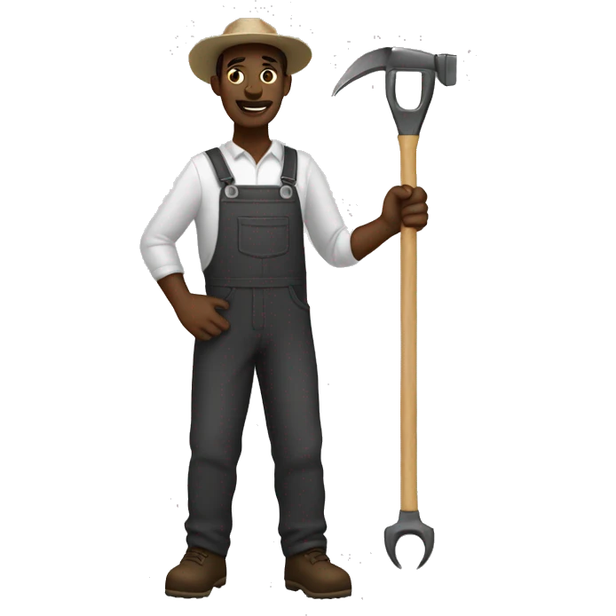 black and white farmer with tool in hand. emoji