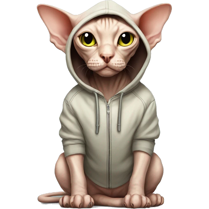 Sphynx-cat wearing dinosaur hoodie emoji