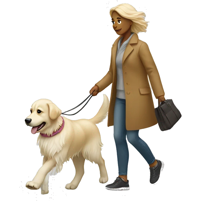Woman walking a white golden retriever emoji