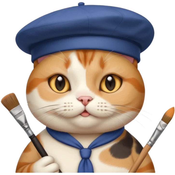 A cute chubby cat that is an artist, full body shown emoji