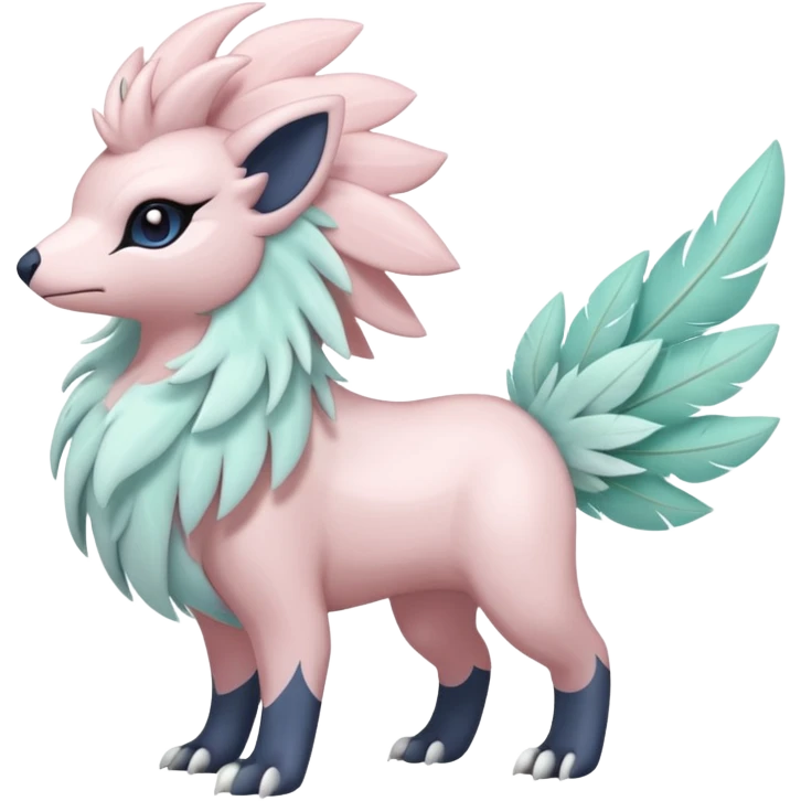 Floral feathery pastel pink beige seafoam-colored Absol-Amaura-fusion-Fakemon-animal-creature  emoji