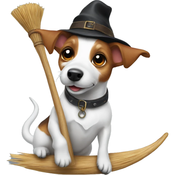 jack russell on a broomstick emoji