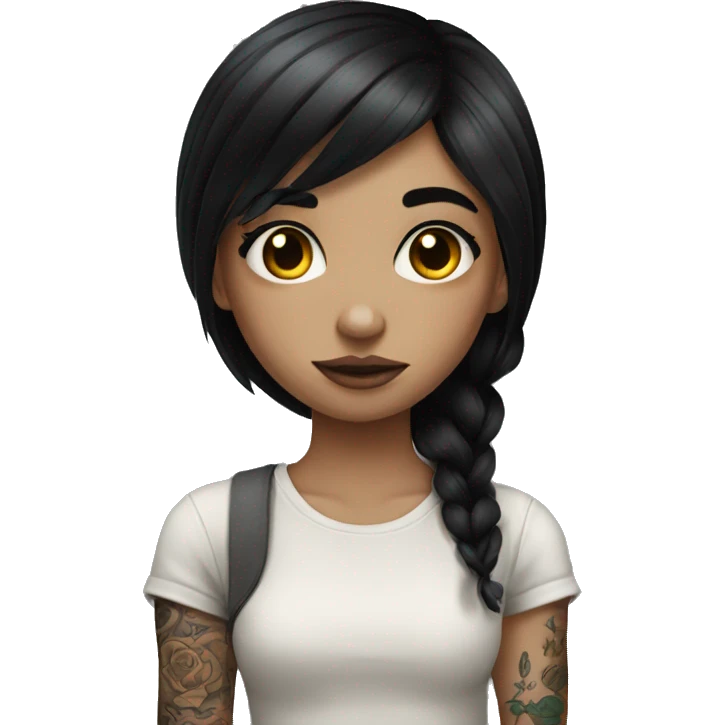 Pale black haired girl with tattoos on body emoji