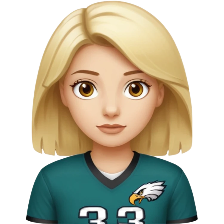 blonde female hazel eyes football player wearing eagles jersey number 33 emoji