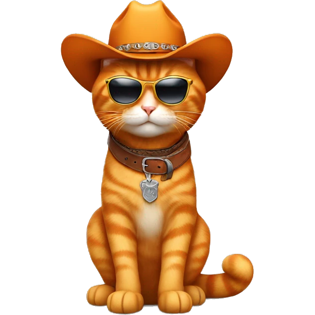 Orange cat wearing cowboy boots, cowboy hat, sunglasses & a belt emoji