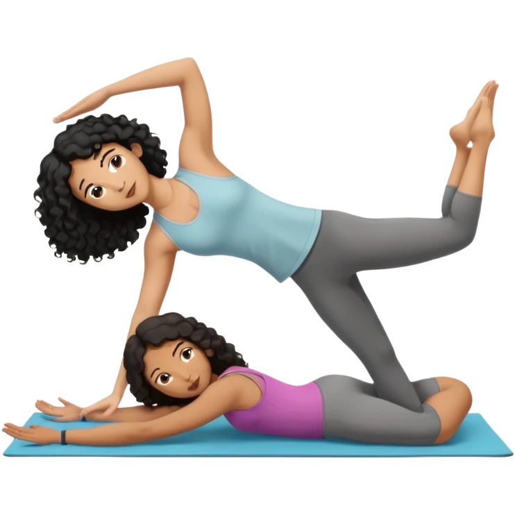 A white guy with black curly hair and an India girl doing yoga together in downward dog emoji