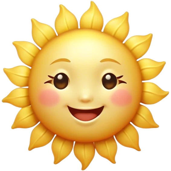 Cinematic tiny happy sun, golden and round, chubby with a warm smile, gentle rays beaming softly, radiating warmth and happiness, irresistibly cute. emoji
