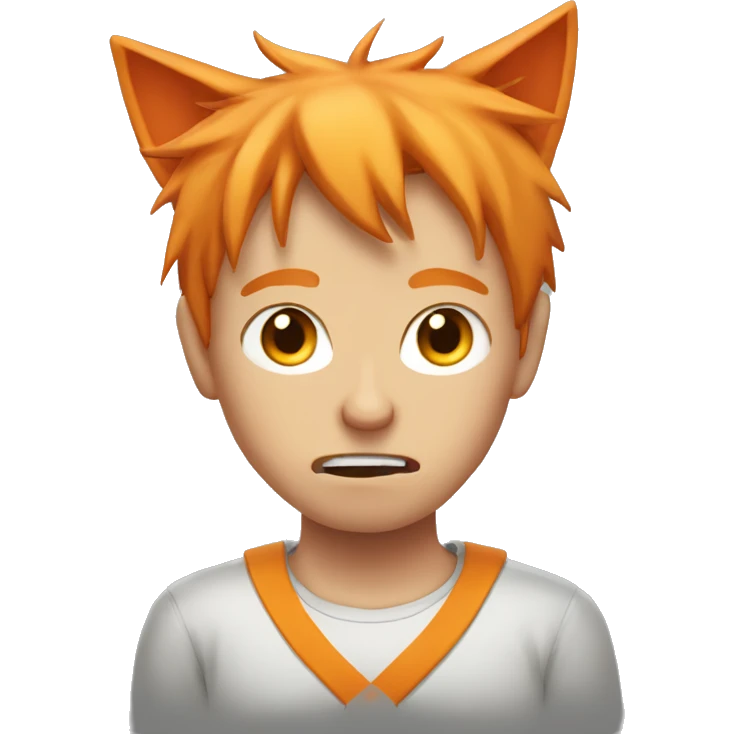 Orange haired boy with cat ears and very very angry emoji