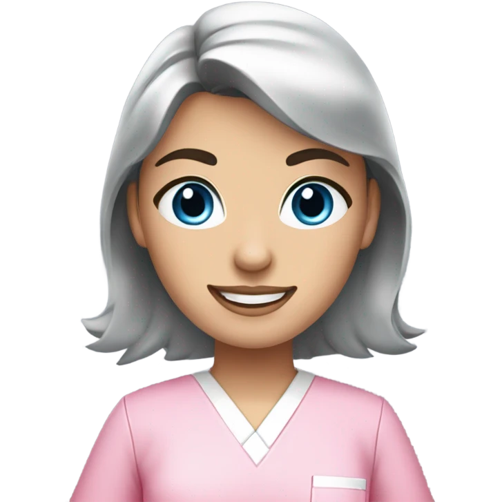 Young blue-eyed, dark-haired Female Dentist wearing pink scrubs  emoji