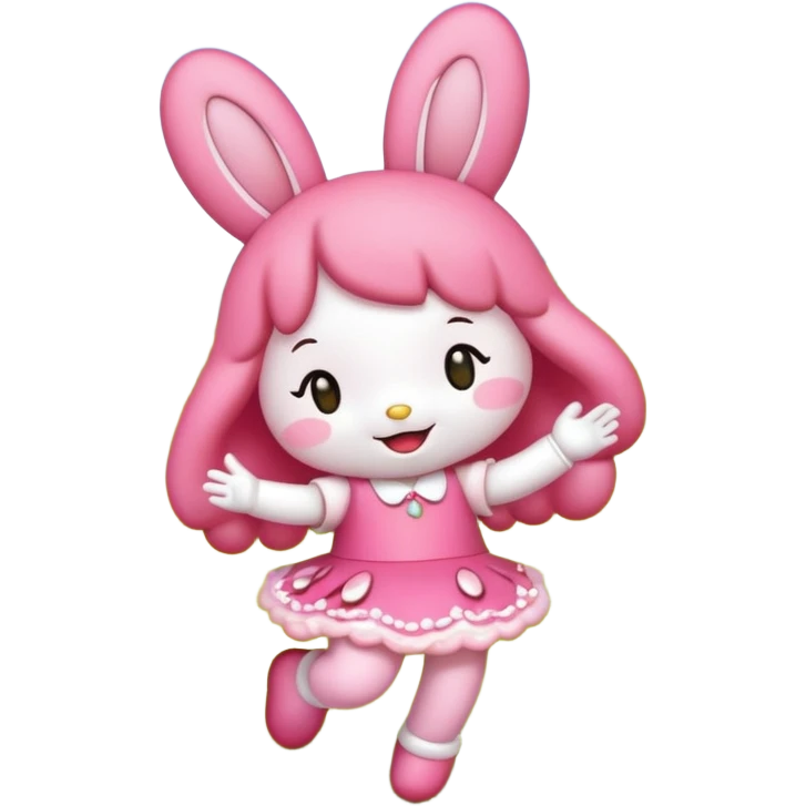 My melody dancing in a meadow of flowers while eating a strawberry emoji