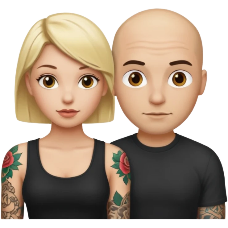 throuple blonde female brunette female with tattoed bald male emoji