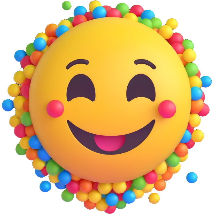 3D smiley emoji, round shape, lucky confetti, lucky face emoji