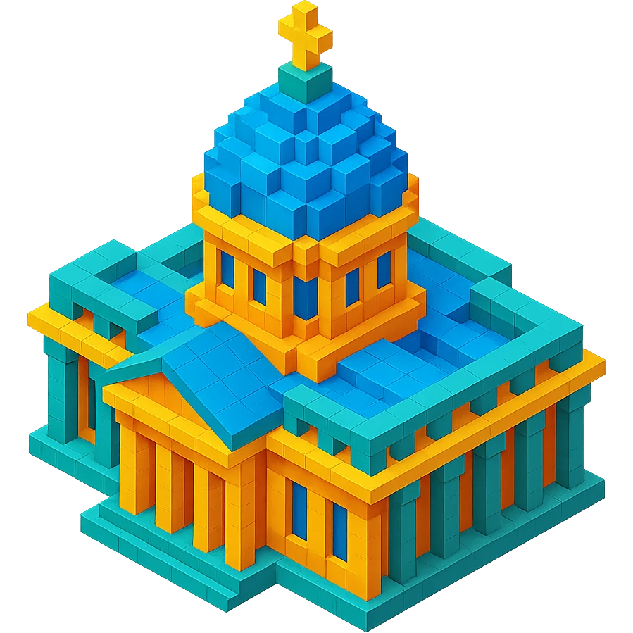 Kazan Cathedral of Saint Petersburg, classic architecture, large central dome, colonnade, isometric view emoji