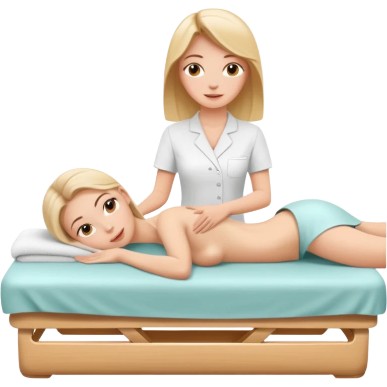 White girl on spa bed relaxing while getting massage from woman emoji