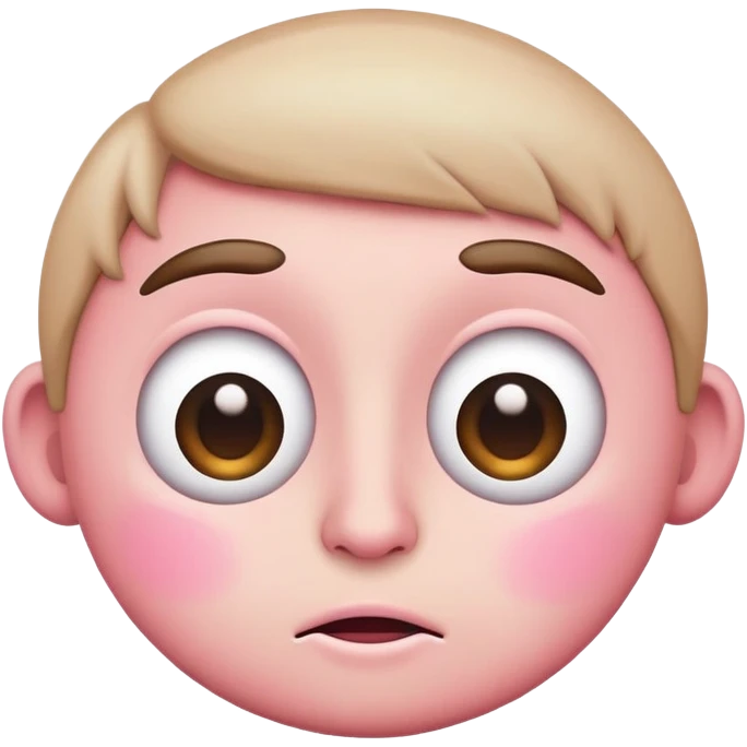 Create me a picture of an emoji with a pink face with a mouth where the big eyes are and a raised right eyebrow emoji