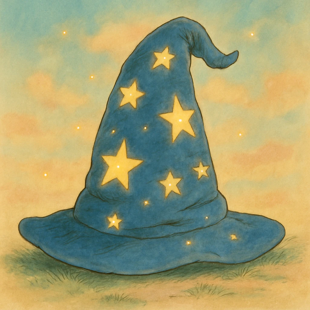 a wizard hat with stars, ghibli style emoji