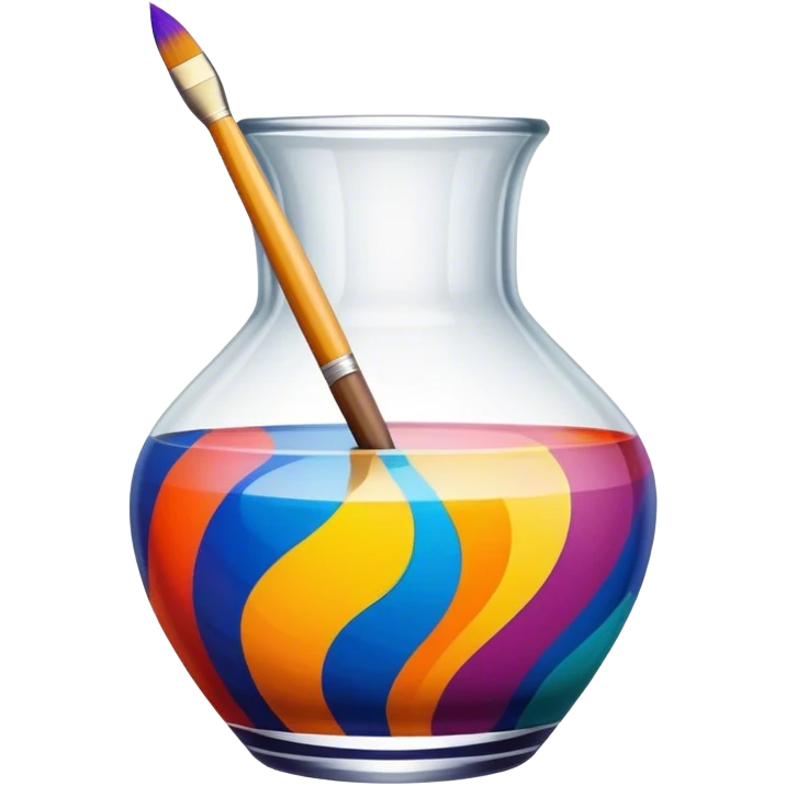 Glass painting icon, hand-painted colorful patterns on a glass surface, visible fine paintbrush and glass object like a vase or decorative plate, bright vibrant colors, no finished artwork, just the painting process, minimalistic style, clean lines, transparent background. emoji