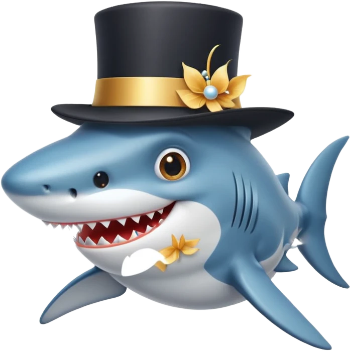 cute shark with a fancy top hat emoji