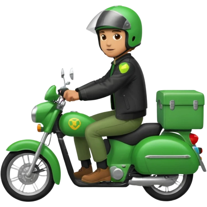a man riding his green delivery motorcicle emoji