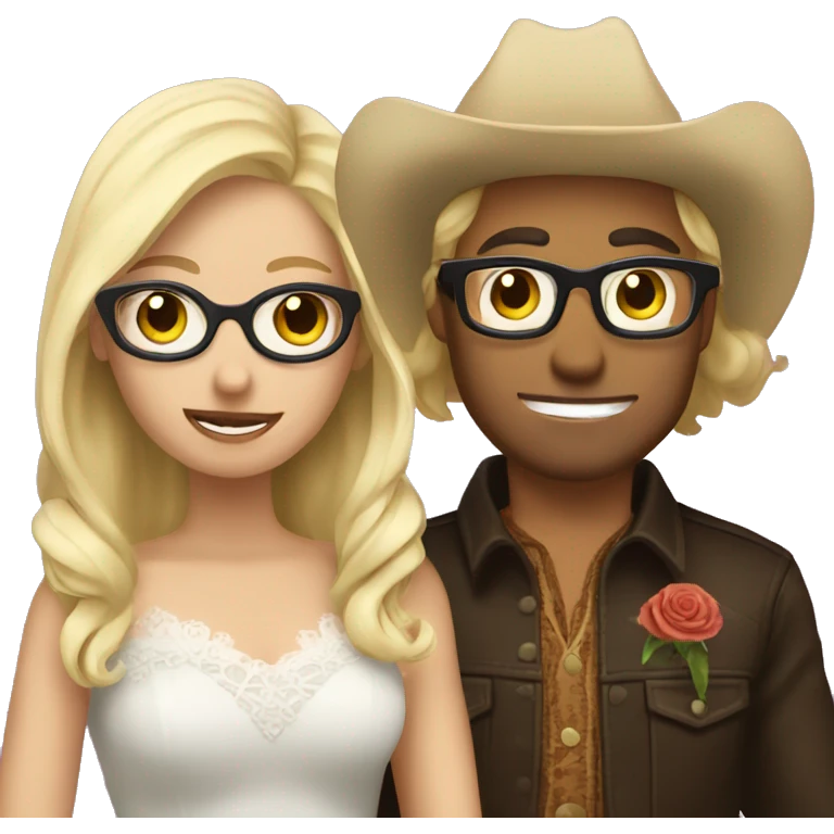 Blonde haired cowboy with glasses marrying a dark haired alternative woman  emoji