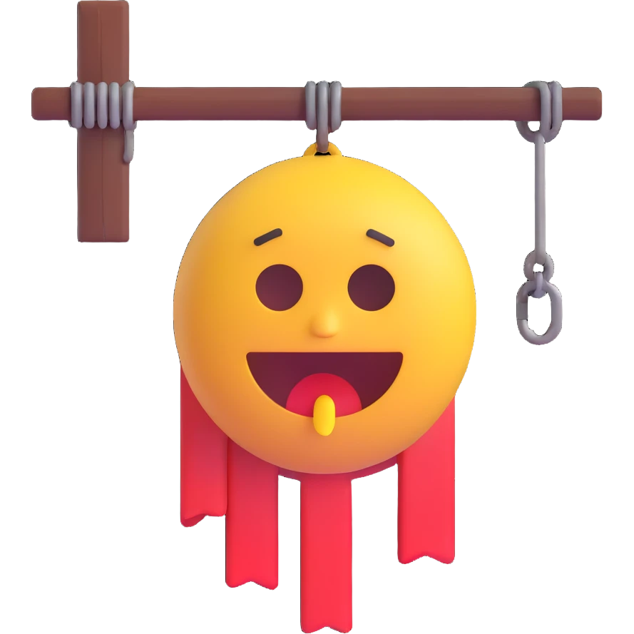 emoji-style character at a gallow, sad expression, minimal details, no text emoji