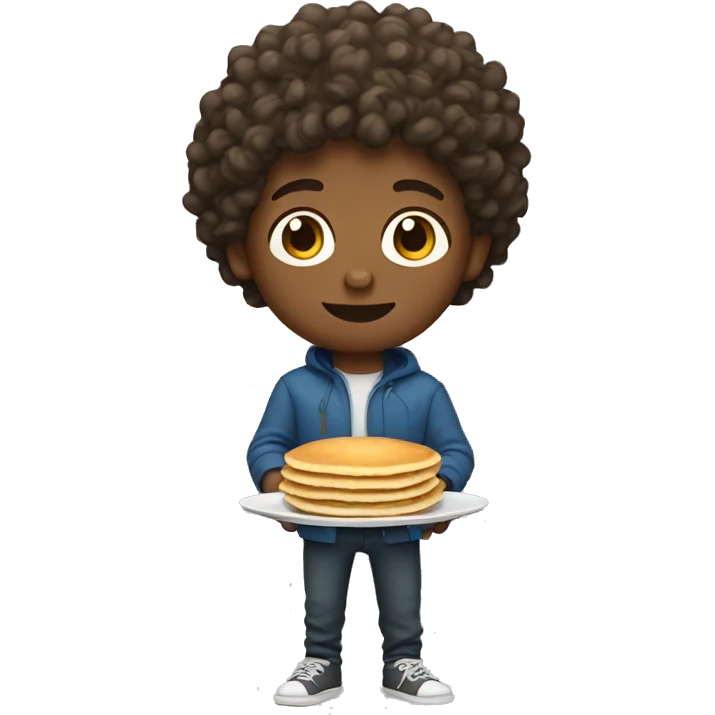white boy with curly hair with pancakes in hand emoji