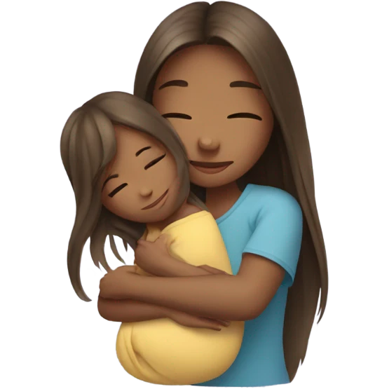 girl with long hair hugs baby emoji