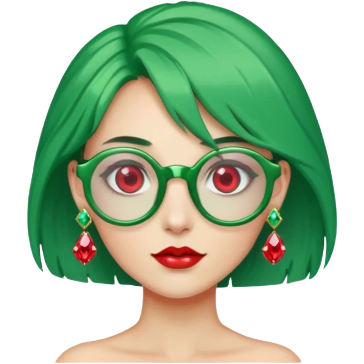 gem lover woman with gem accessories excessive amount gem glassess very big gem earrings green hair and red diamonds emoji