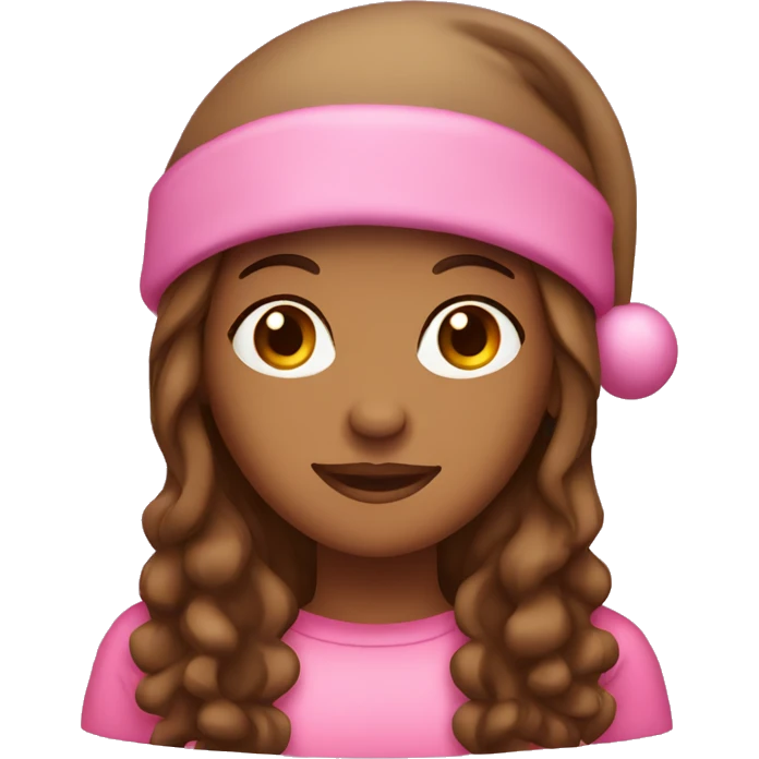 brown skinned woman with brown eyes and long hair in pink christmas hat  emoji