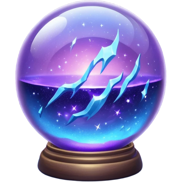 a magical glass sphere filled with flaoted purple and blue dust, glowing, shining 3d emoji