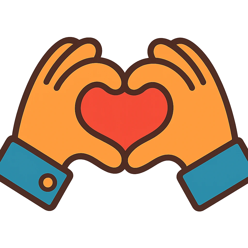 a pair of hands forming a heart shape, representing love, vibrant toon style, warm, friendly, cute emoji