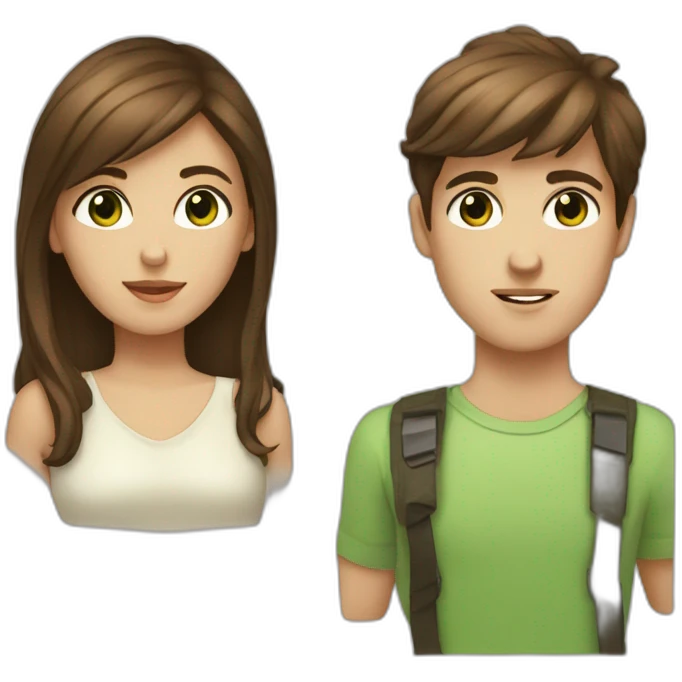 Brown hair eyed woman and green eyed boy like a model emoji